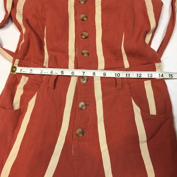 Billabong Womens 8 Sleeveless Linen Jumpsuit Stripe Crossfire Rusty Orange White - Picture 7 of 16